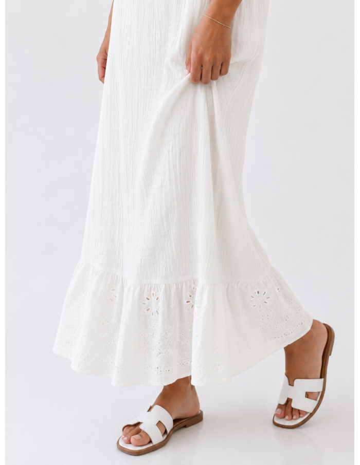 ROBE LONGUE GAZE DE COTON BLANCHE - FEMME