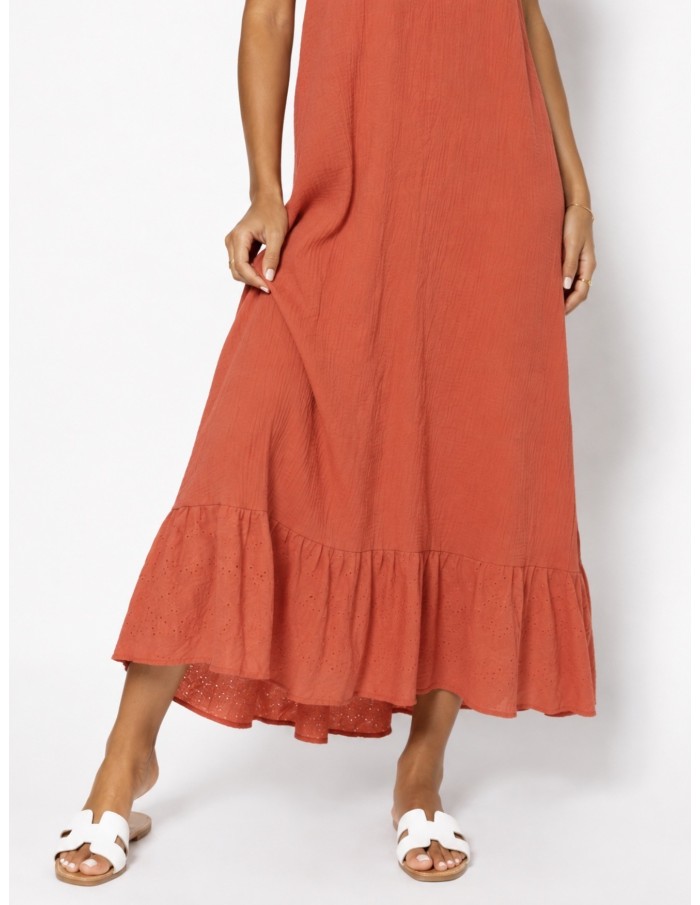 ROBE LONGUE GAZE DE COTON TERRACOTA- FEMME