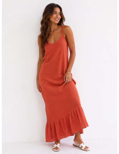 ROBE LONGUE GAZE DE COTON TERRACOTA-...