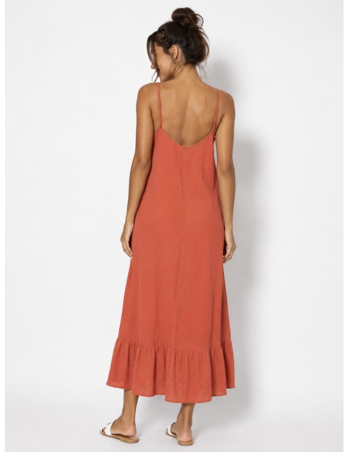 ROBE LONGUE GAZE DE COTON TERRACOTA- FEMME