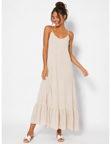 ROBE LONGUE GAZE DE COTON BEIGE - FEMME