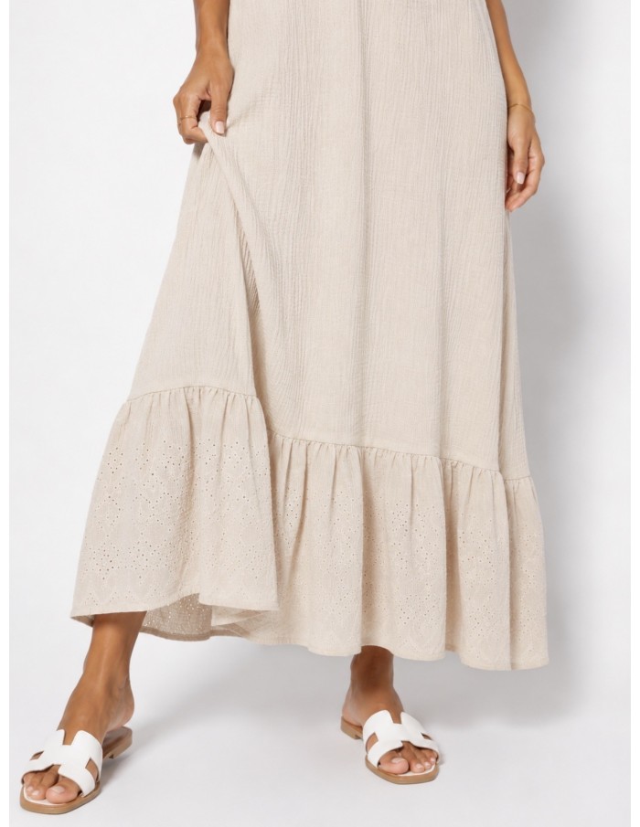 ROBE LONGUE GAZE DE COTON BEIGE - FEMME