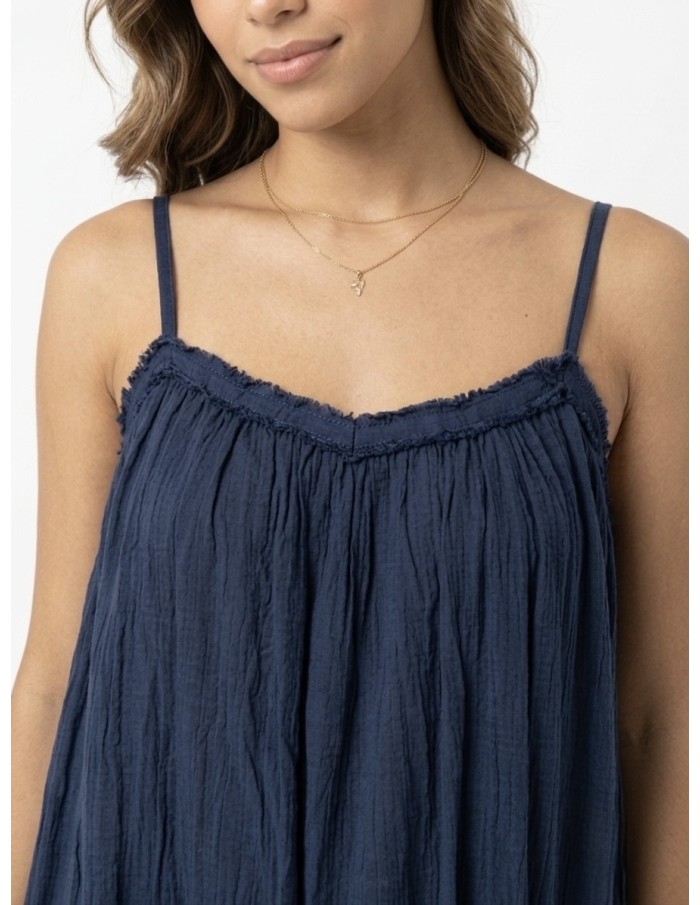 ROBE LONGUE À BRETELLES BLEU MARINE - FEMME