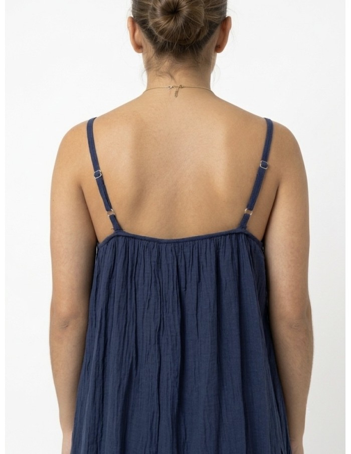 ROBE LONGUE À BRETELLES BLEU MARINE - FEMME