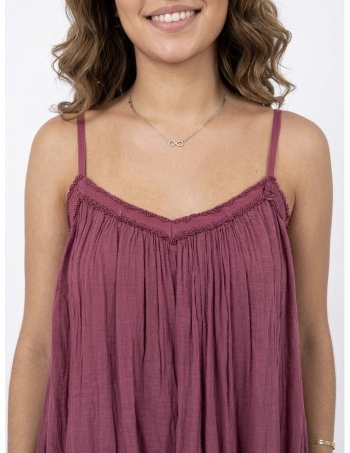 ROBE LONGUE À BRETELLES VIEUX ROSE - FEMME
