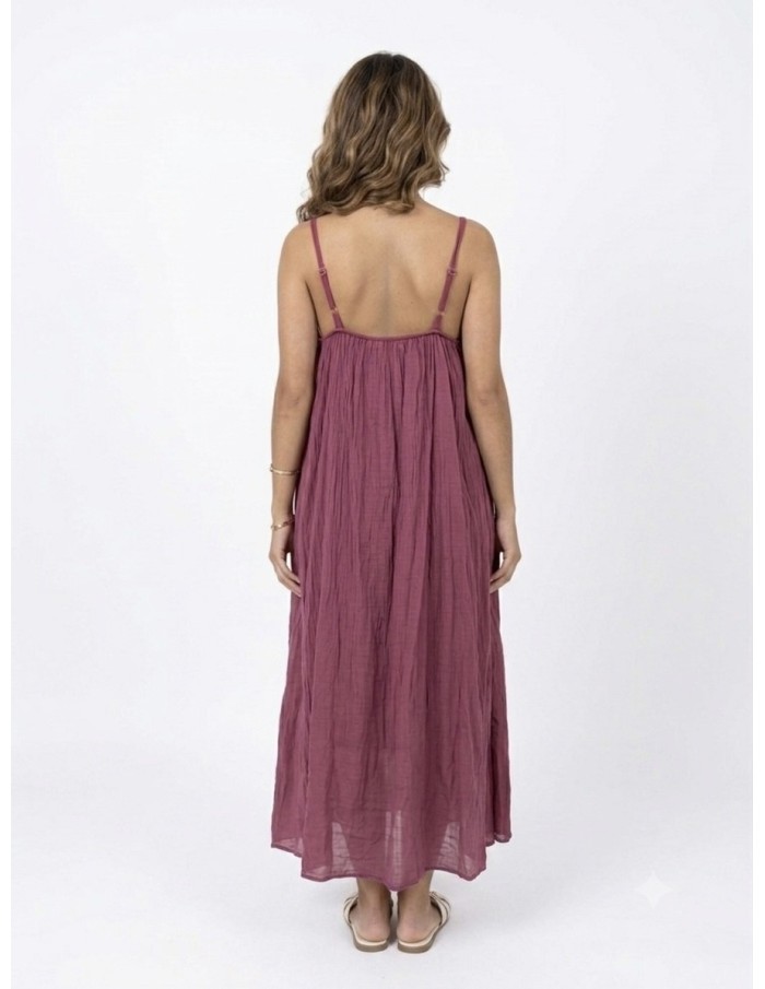 ROBE LONGUE À BRETELLES VIEUX ROSE - FEMME