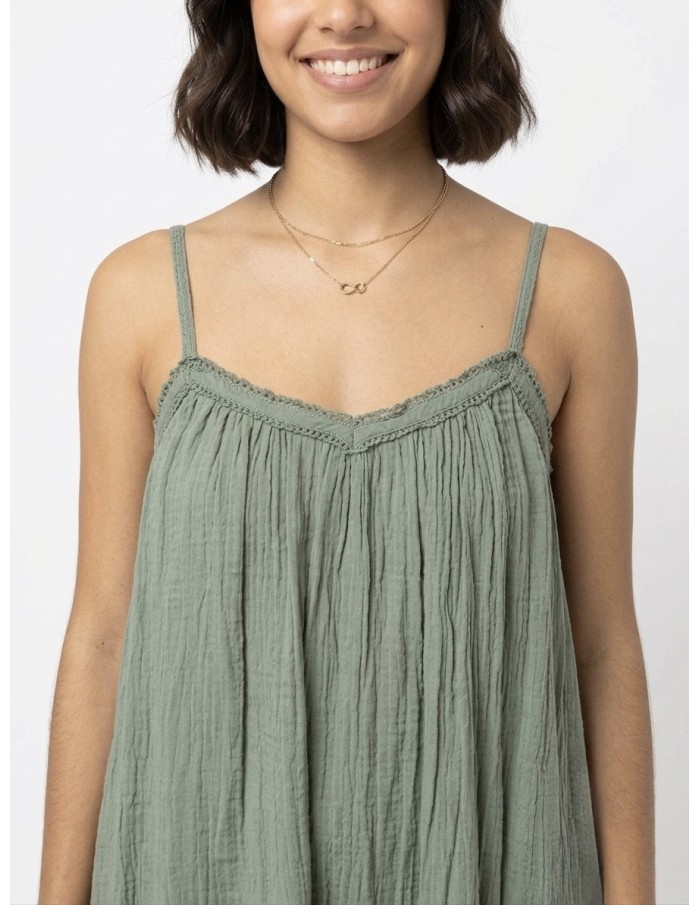 ROBE LONGUE À BRETELLES KAKI - FEMME