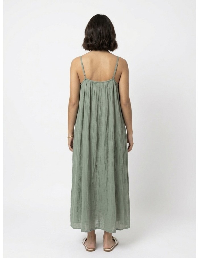 ROBE LONGUE À BRETELLES KAKI - FEMME