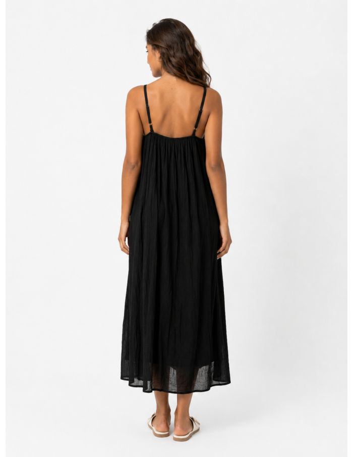 ROBE LONGUE À BRETELLES NOIR - FEMME