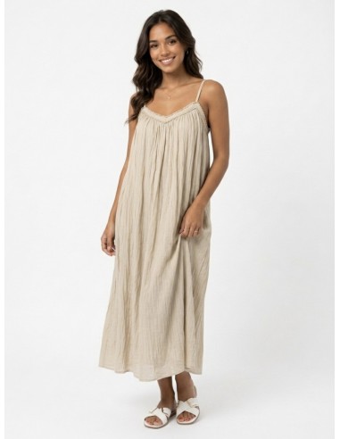 ROBE LONGUE À BRETELLES BEIGE- FEMME