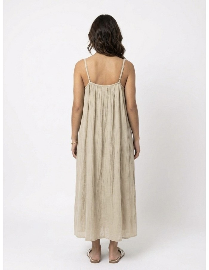 ROBE LONGUE À BRETELLES BEIGE- FEMME