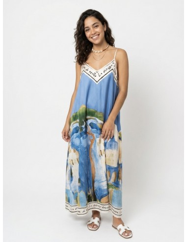 ROBE LONGUE BLEU ET IMPRIMÉ - FEMME