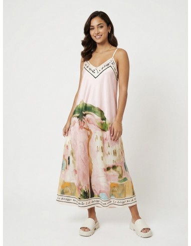 ROBE LONGUE ROSE POUDRÉ ET IMPRIMÉ -...