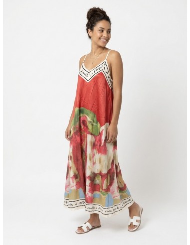 ROBE LONGUE ROUGE ET IMPRIMÉ - FEMME