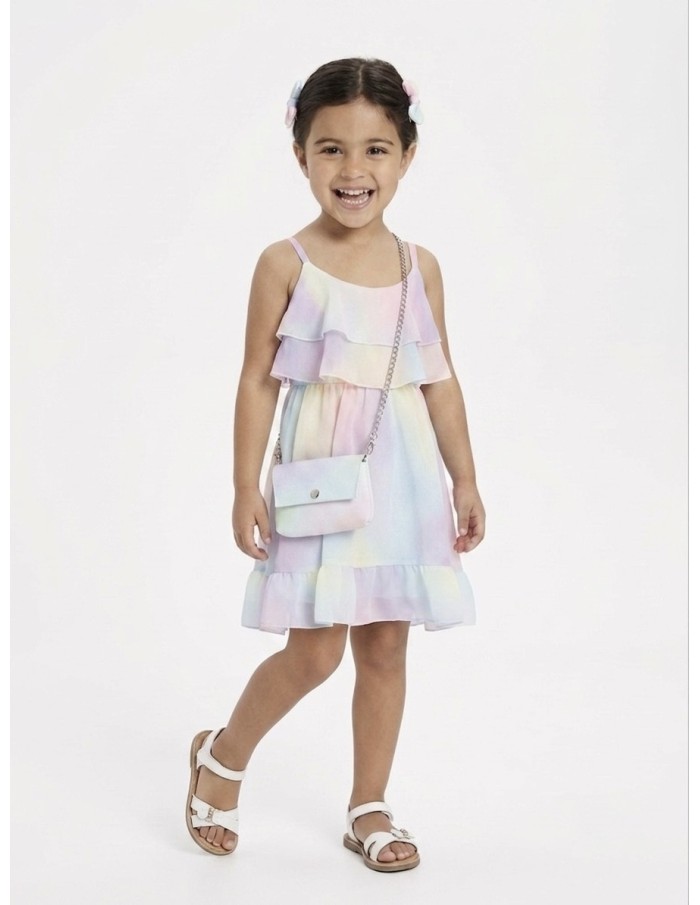 ROBE À VOLANT + SAC ASSORTI ARC EN CIEL - FILLE