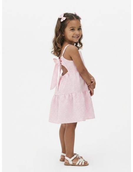 ROBE COURTE VICHY NOEUD AU DOS ROSE - FILLE