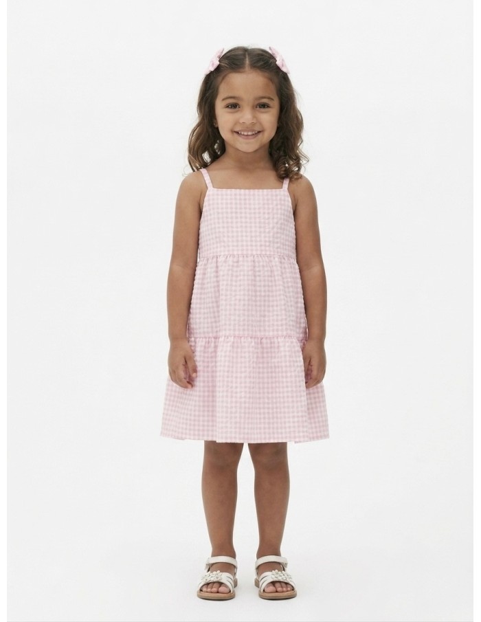 ROBE COURTE VICHY NOEUD AU DOS ROSE - FILLE