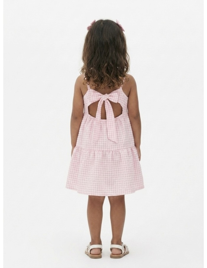 ROBE COURTE VICHY NOEUD AU DOS ROSE - FILLE