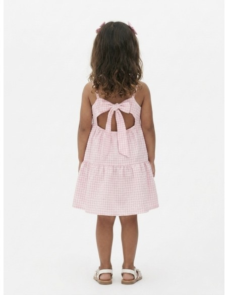 ROBE COURTE VICHY NOEUD AU DOS ROSE - FILLE