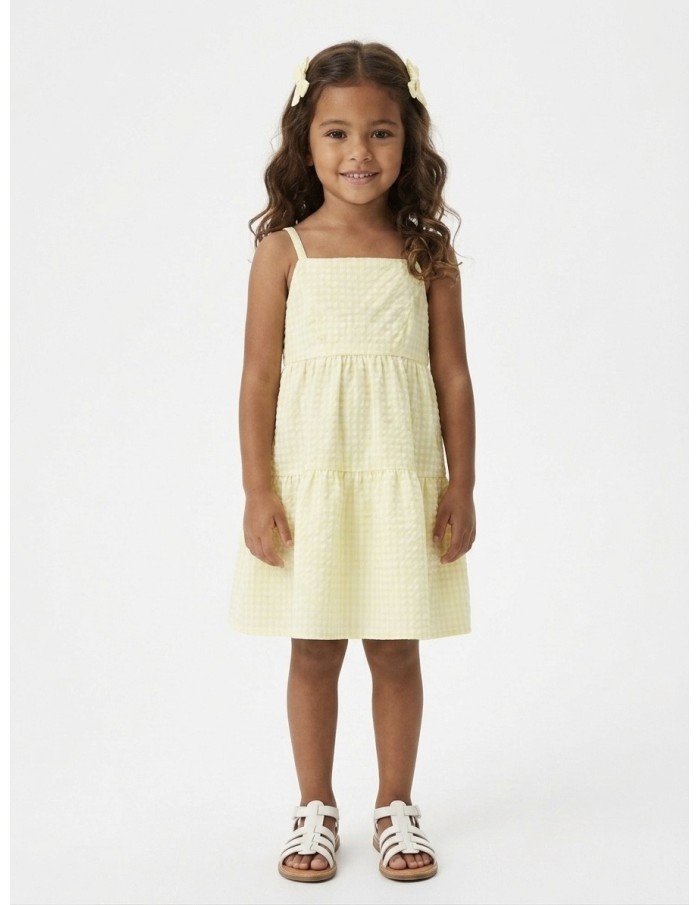 ROBE COURTE VICHY NOEUD AU DOS JAUNE - FILLE