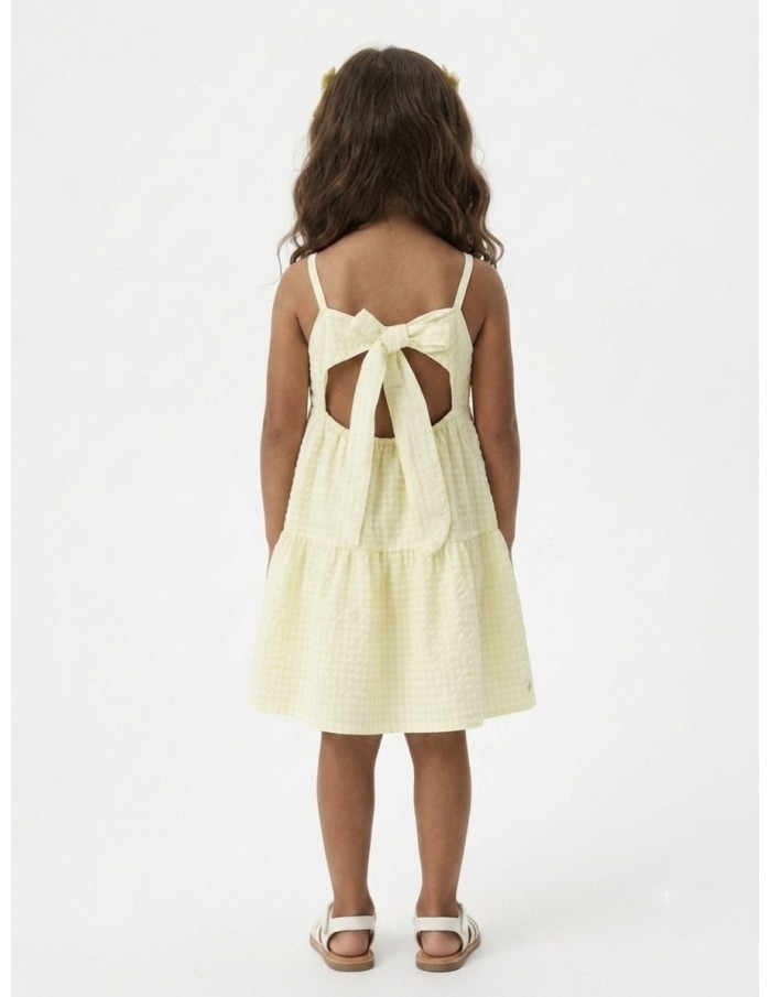 ROBE COURTE VICHY NOEUD AU DOS JAUNE - FILLE