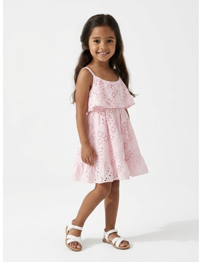 ROBE À BRETELLES ROSE À BRODERIES - FILLE