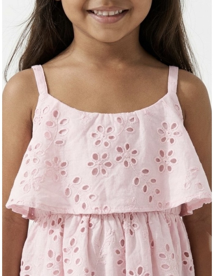 ROBE À BRETELLES ROSE À BRODERIES - FILLE