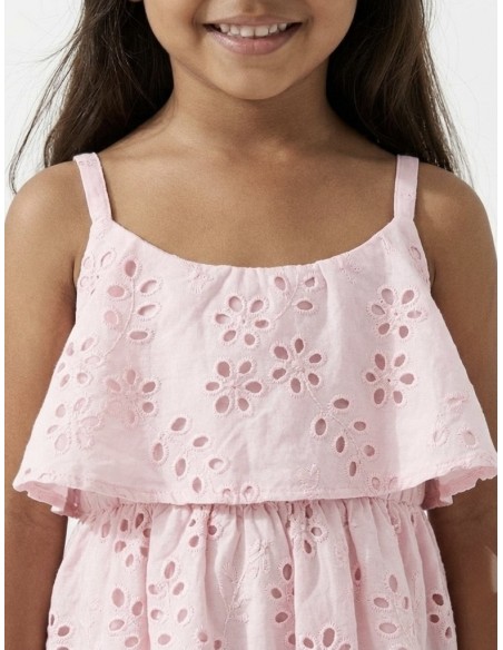 ROBE À BRETELLES ROSE À BRODERIES - FILLE