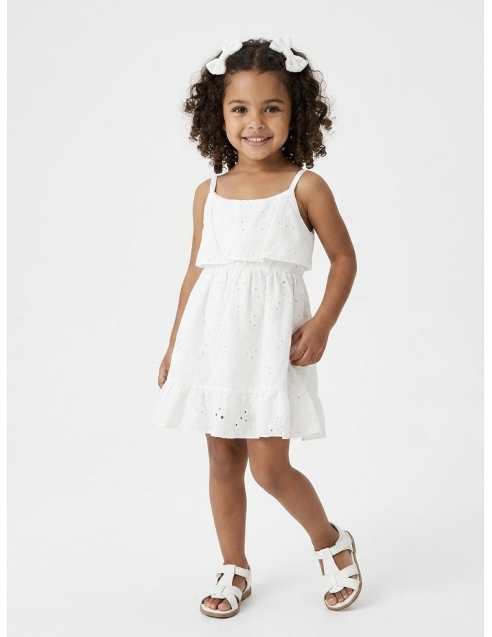 ROBE À BRETELLES BLANCHE À BRODERIES - FILLE