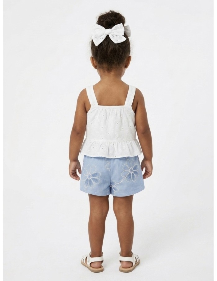 ENSEMBLE FLEURI TOP BRODÉ ET SHORT BLEU - BÉBÉ
