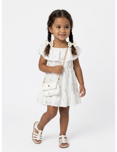 ROBE BOHÈME BLANCHE À PLUMES DORÉES -...