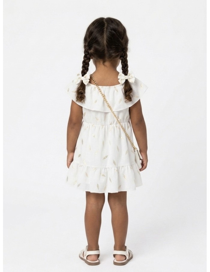 ROBE BOHÈME BLANCHE À PLUMES DORÉES - BÉBÉ