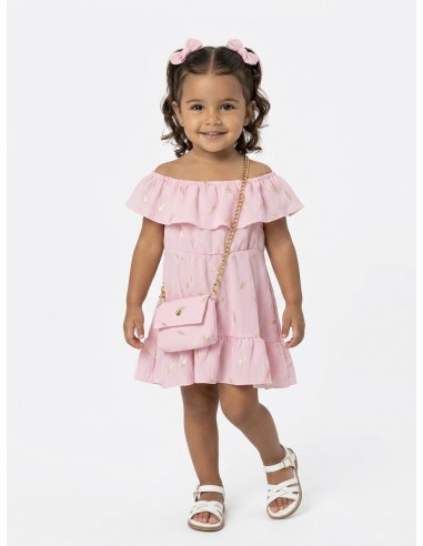 ROBE BOHÈME ROSE À PLUMES DORÉES - BÉBÉ