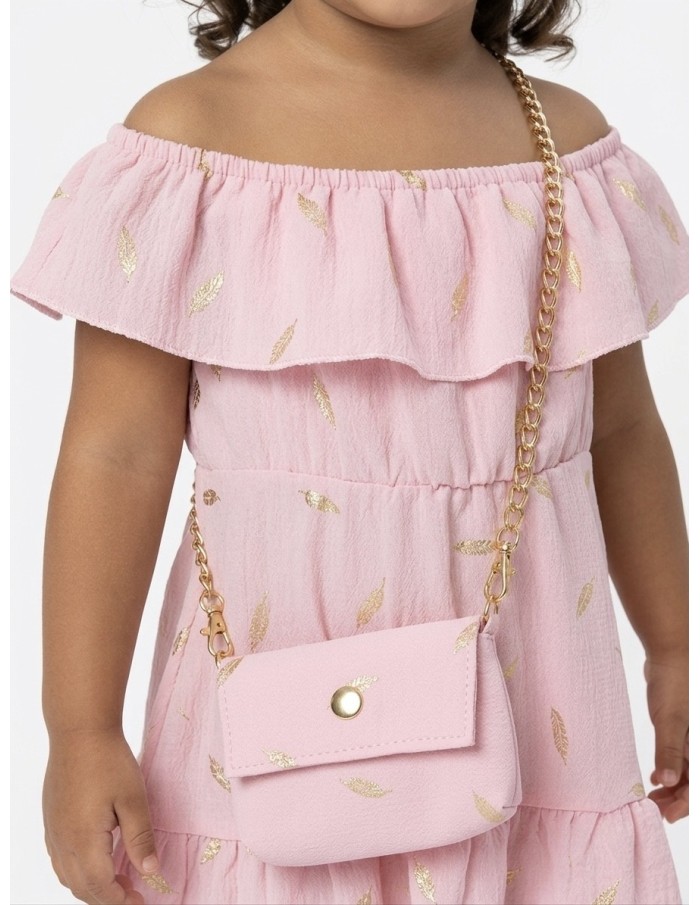 ROBE BOHÈME ROSE À PLUMES DORÉES - BÉBÉ