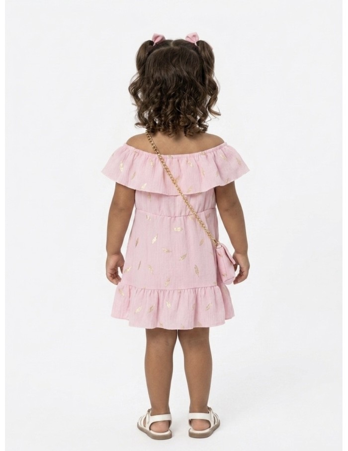 ROBE BOHÈME ROSE À PLUMES DORÉES - BÉBÉ