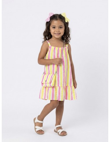 ROBE À RAYURES JAUNE ET ROSE - FILLE