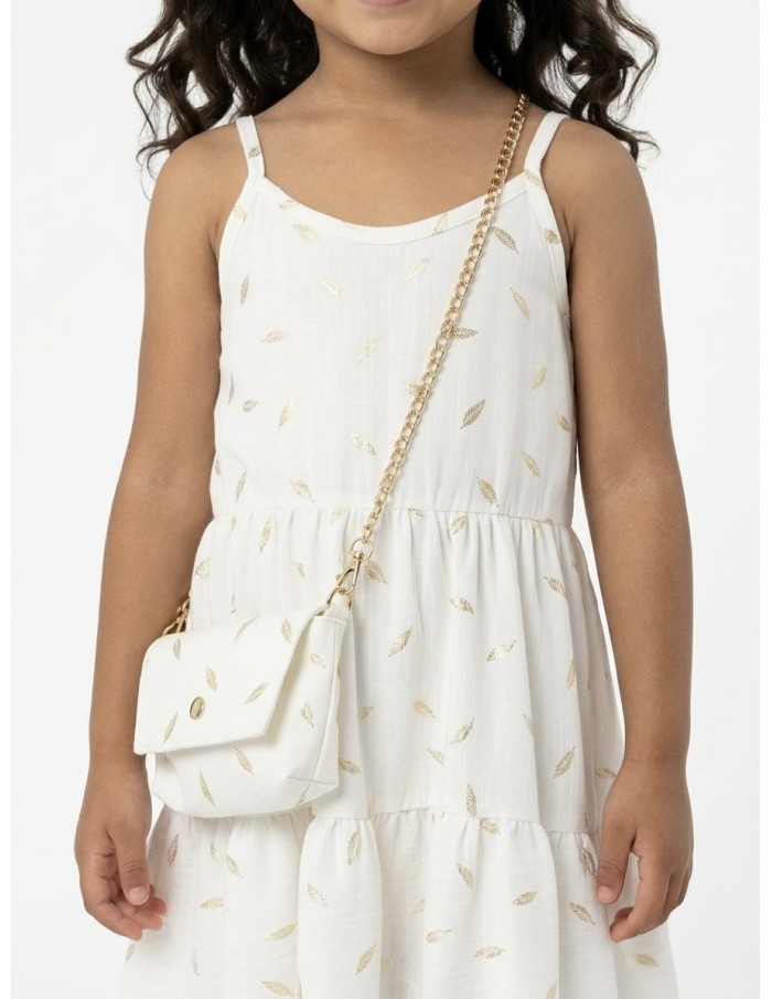 ROBE PLUMES DORÉS BLANCHE+ SAC ASSORTI - FILLE