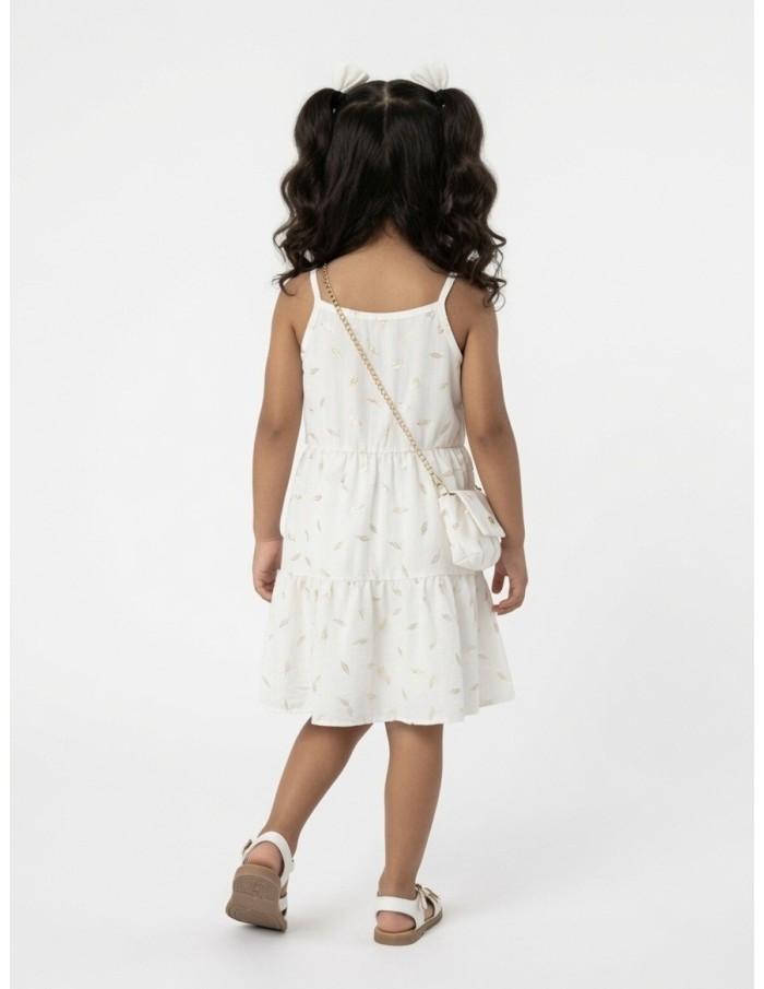 ROBE PLUMES DORÉS BLANCHE+ SAC ASSORTI - FILLE