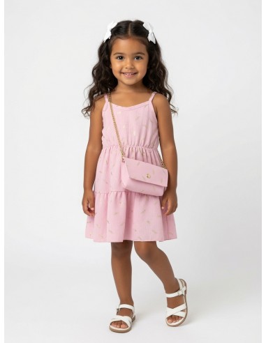 ROBE PLUMES DORÉS ROSE + SAC ASSORTI...