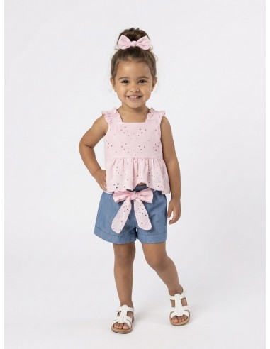 ENSEMBLE BRODÉ + SHORT BLEU CIEL– FILLE