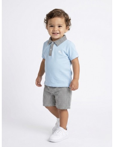 ENSEMBLE POLO BLEU CIEL + SHORT RAYÉ...