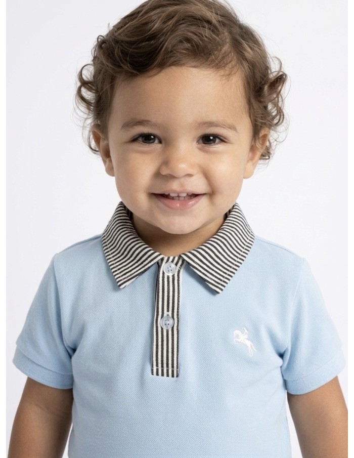 ENSEMBLE POLO BLEU CIEL + SHORT RAYÉ - BÉBÉ