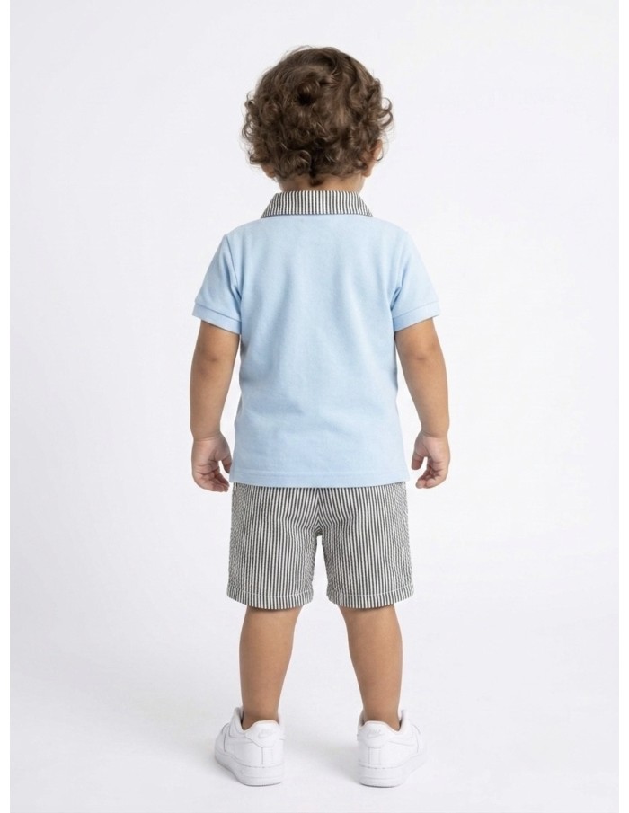 ENSEMBLE POLO BLEU CIEL + SHORT RAYÉ - BÉBÉ