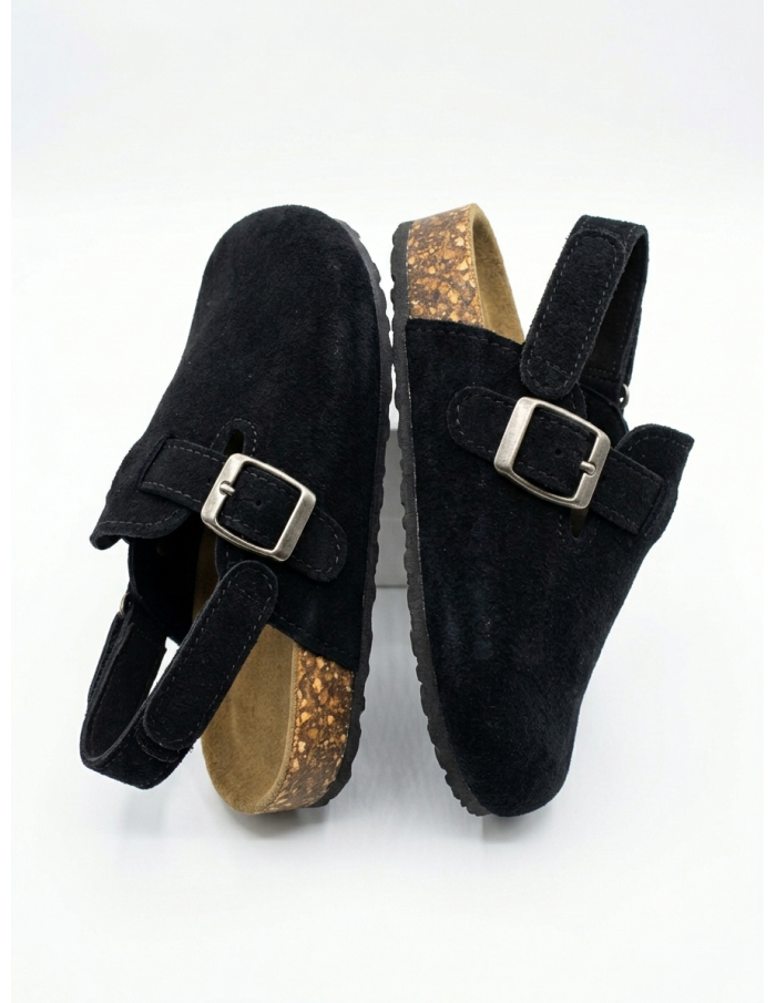 SABOTS STYLE MULES EN SUÉDINE NOIR - 25 au 36