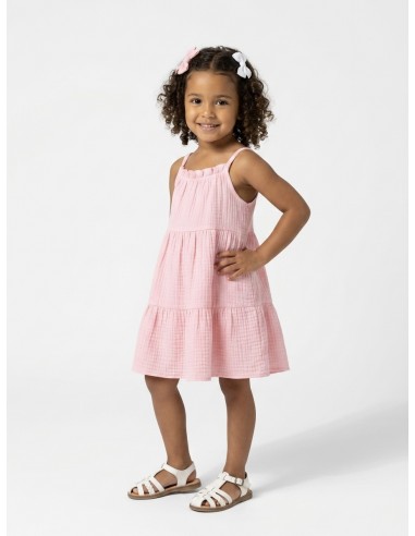 ROBE À BRETELLES UNI ROSE - FILLE