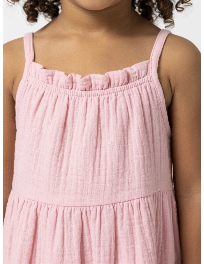 ROBE À BRETELLES UNI ROSE - FILLE