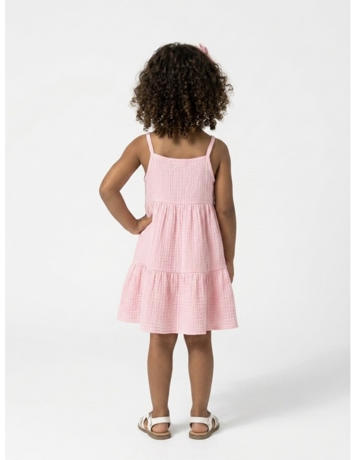 ROBE À BRETELLES UNI ROSE - FILLE