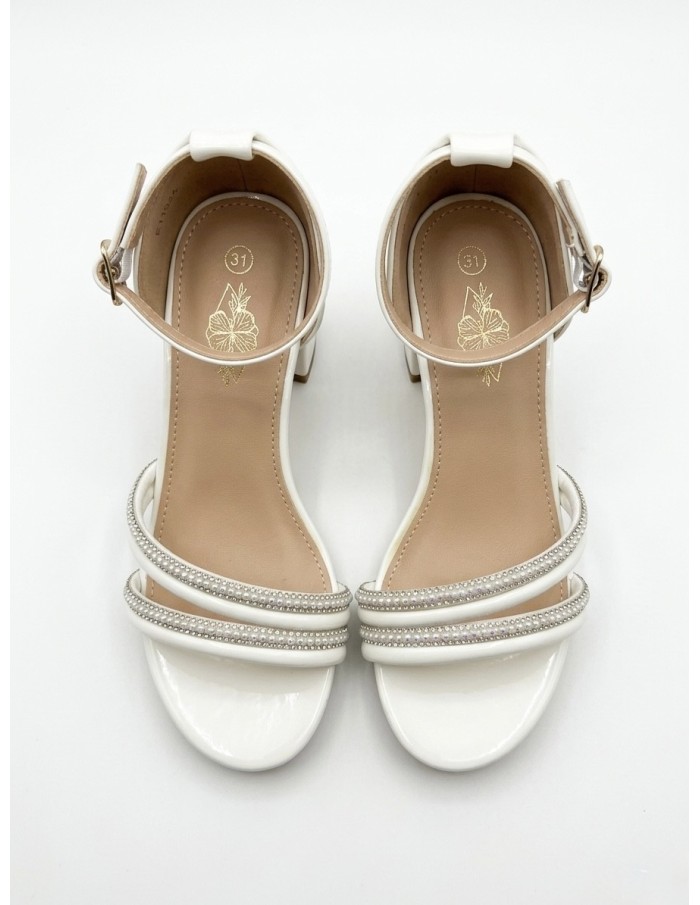 SANDALES BLANCHES À TALONS ET PERLES - FILLE 25 AU 36