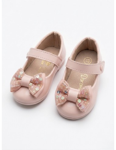 BALLERINES À NOEUD BRODÉ ROSE - BÉBÉ...