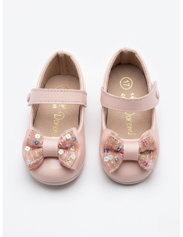 BALLERINES À NOEUD BRODÉ ROSE - BÉBÉ 16 au 25